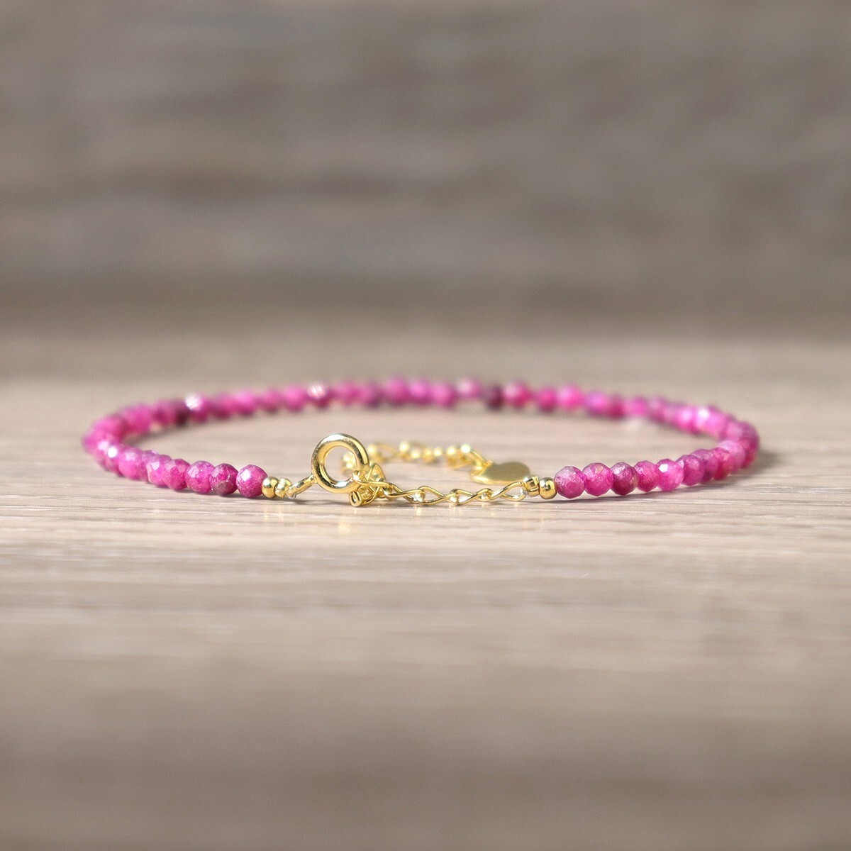 Ruby Crystal Gemstone Dainty Bracelet Minimalist Healing 3mm Faceted Beads