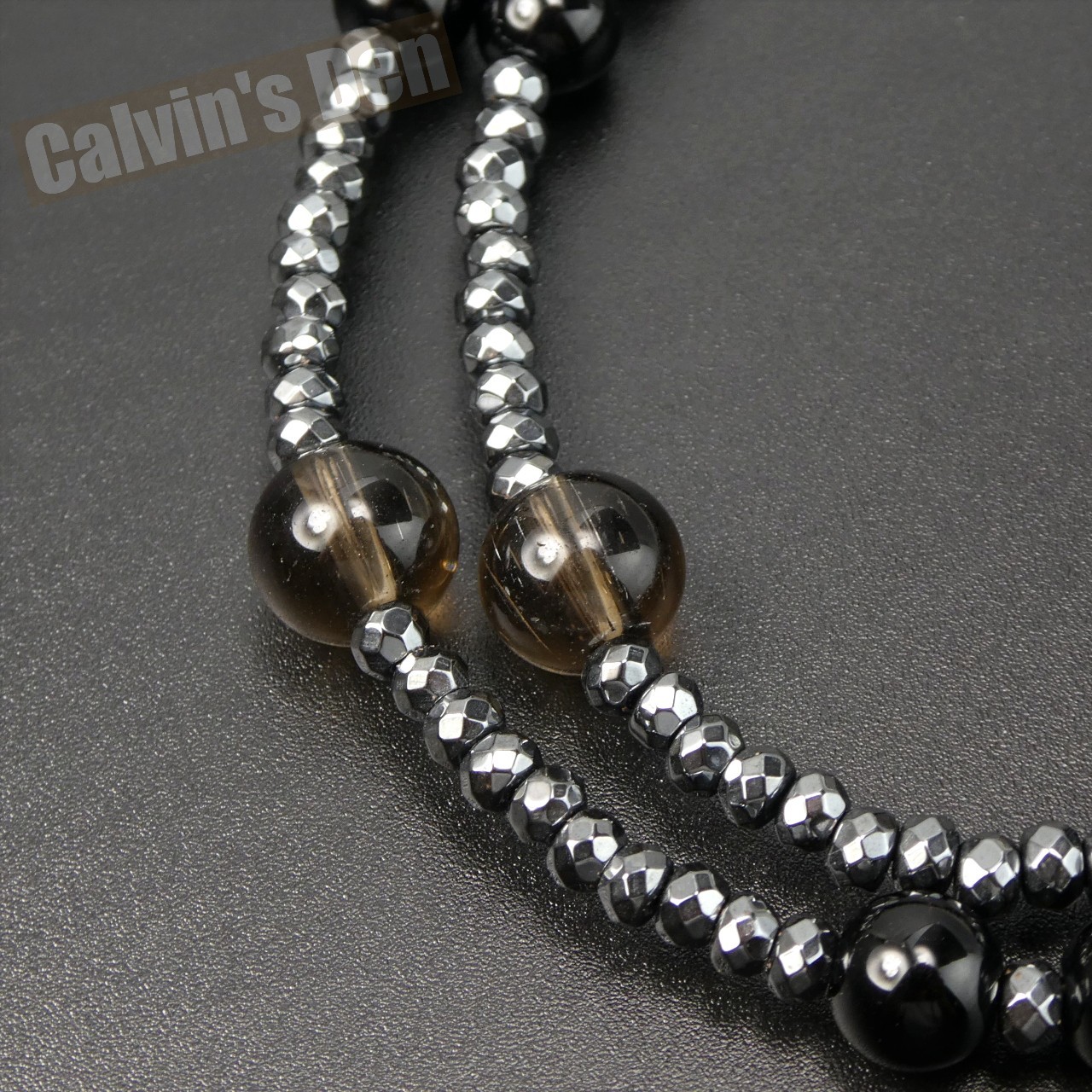 Yooperlite Black Onyx Smokey Quartz Bead Black Hematite Cross Rosary Necklace