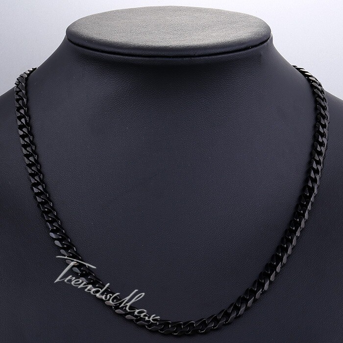 7mm Black Color Stainless Steel Curb Cuban CHAIN Necklace Bracelet Jewelry Set