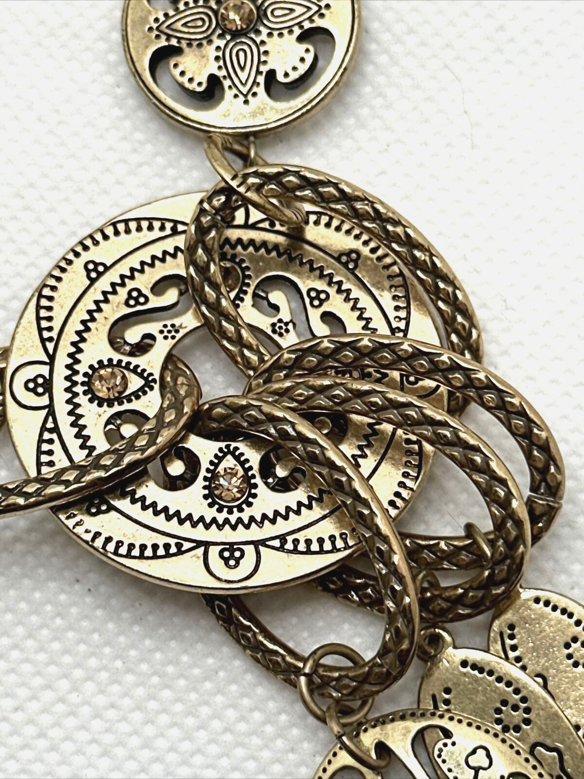 Y Drop Charm Necklace Made with Swarovski Crystals Gold Tone Moroccan Statement