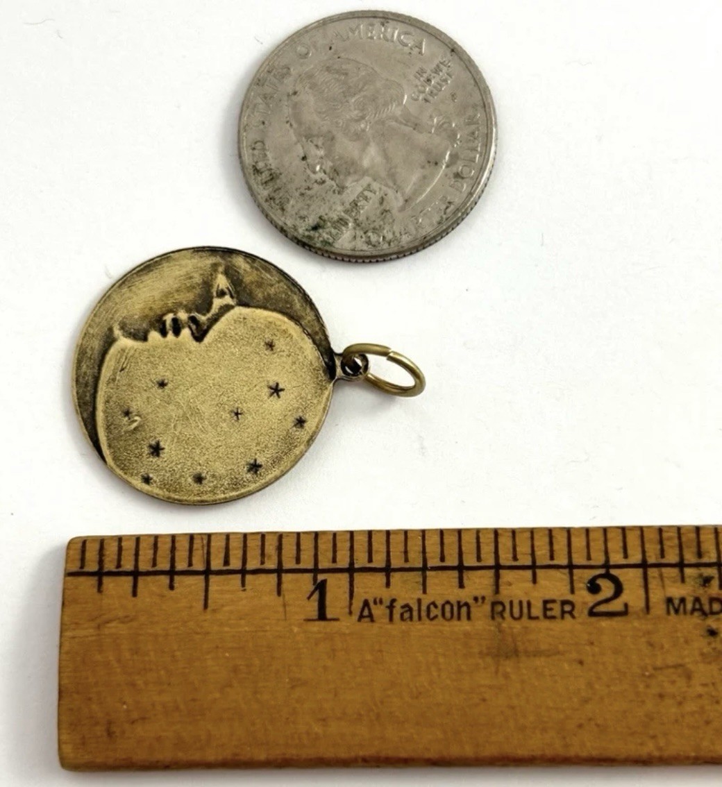 Moon Charm Pendant Antiqued Brass Metal Crescent Moon Face Stars Celestial