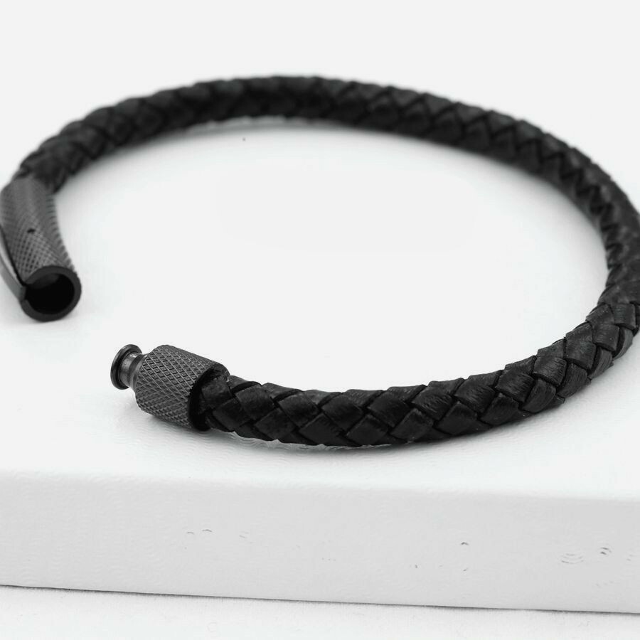 DG Men’s Women’s 8″ Stainless-Steel,Black Braided.Leather Bracelet*Unisex + BOX