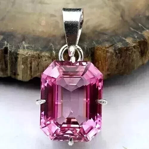 Certified 30 Ct Natural Pink Morganite Emerald Cut 925 Silver Pendant Gemstone