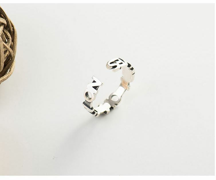 Women Retro Sterling Silver 925 YES NO Letter OPEN Adjustable RING Gift Box