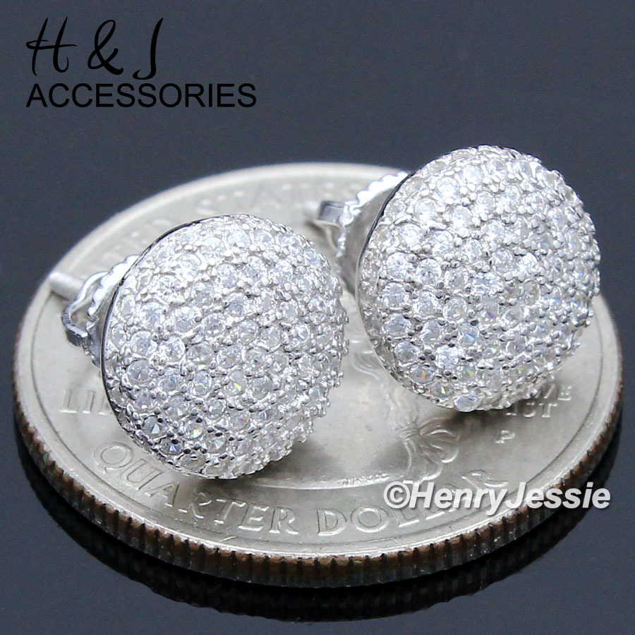 925 STERLING SILVER 10MM ICY BLING CZ ROUND SCREW BACK SILVER STUD EARRING*E144