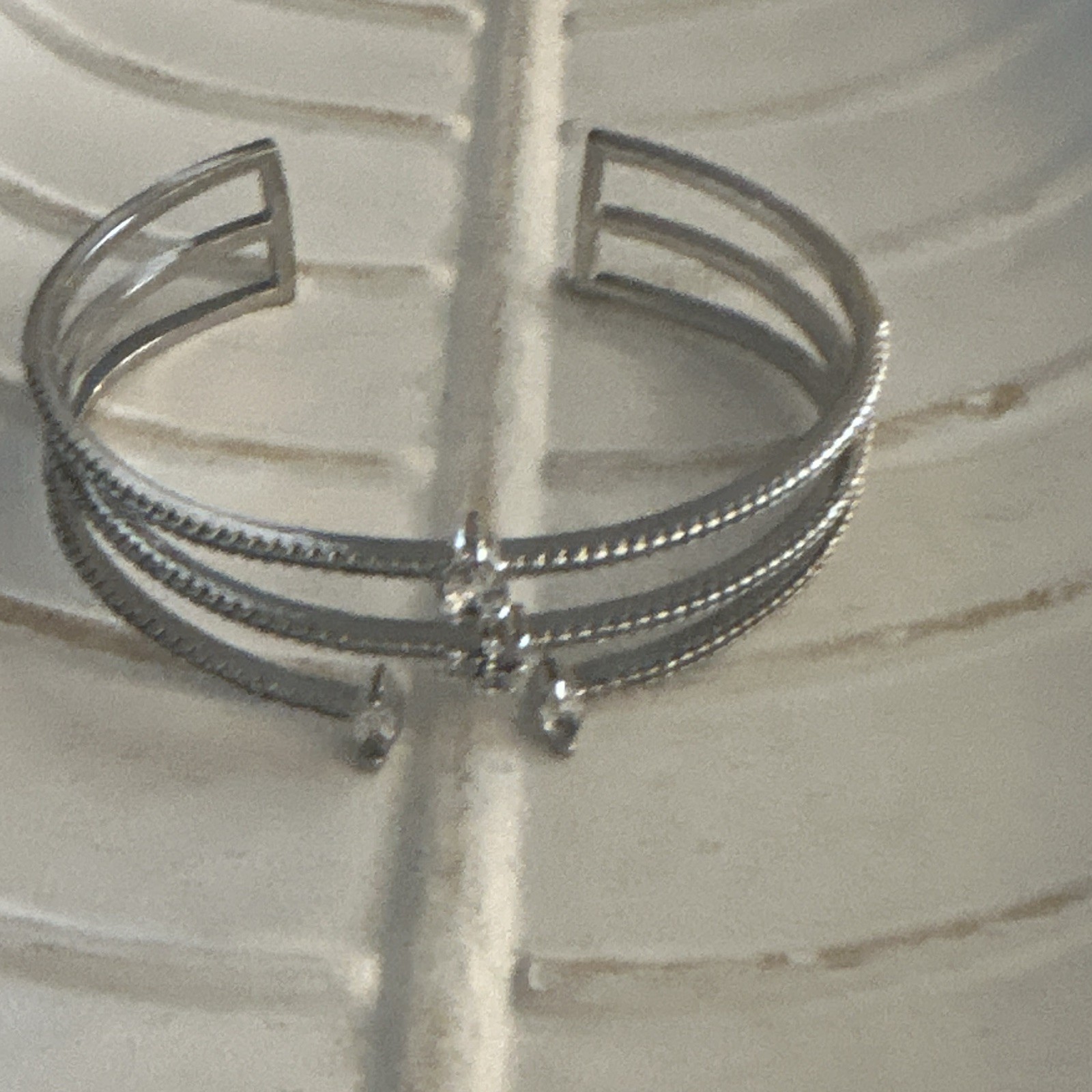 Luxurious Micro Pave 3 Row Cuff Bangle Silver Tone With 5 larger Cz in center