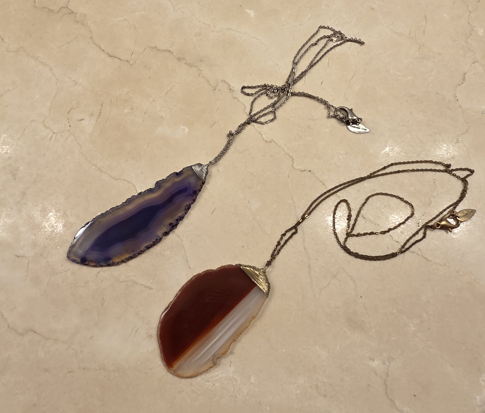 2 Coldwater Creek Agate Pendant Necklaces 31″