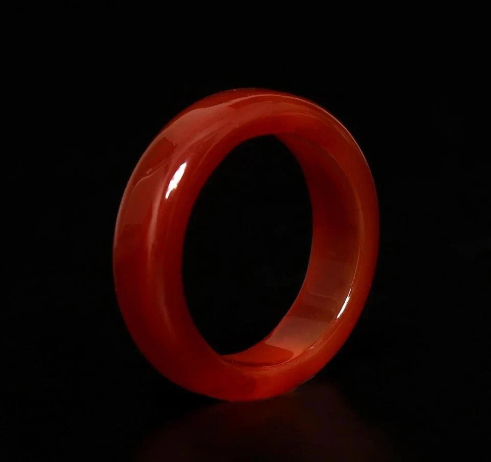 Natural Chalcedony Red Jade Hand-carved Size 7 Ring Fashion Jewelry w/Gift box