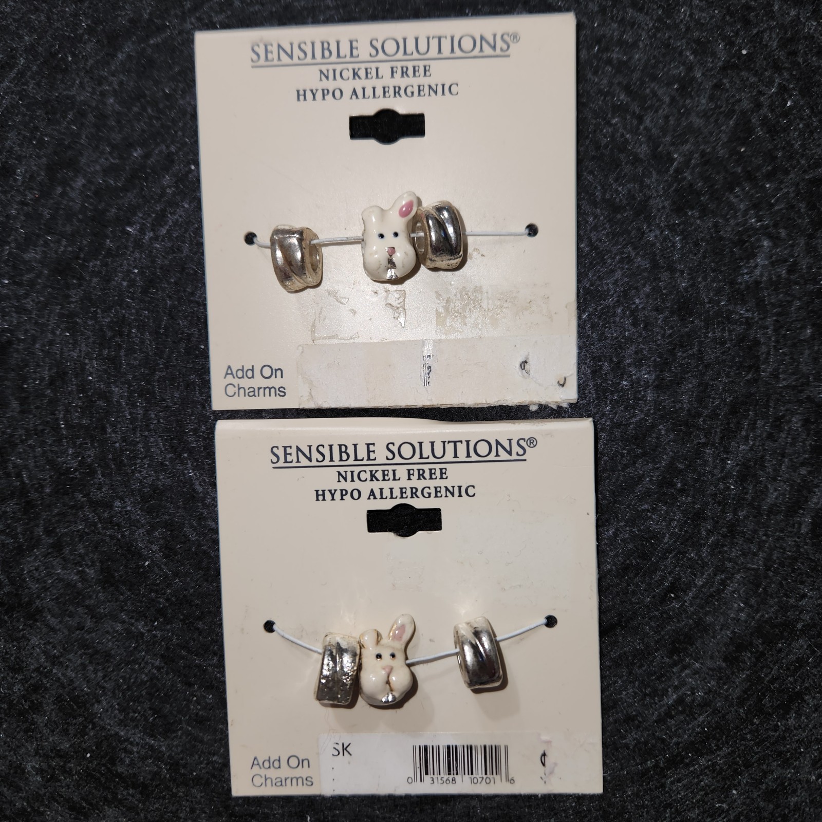 2 EASTER BUNNY Charms + 4 Silver Tone Add On Charms Rabbit NOS Sensible Solution