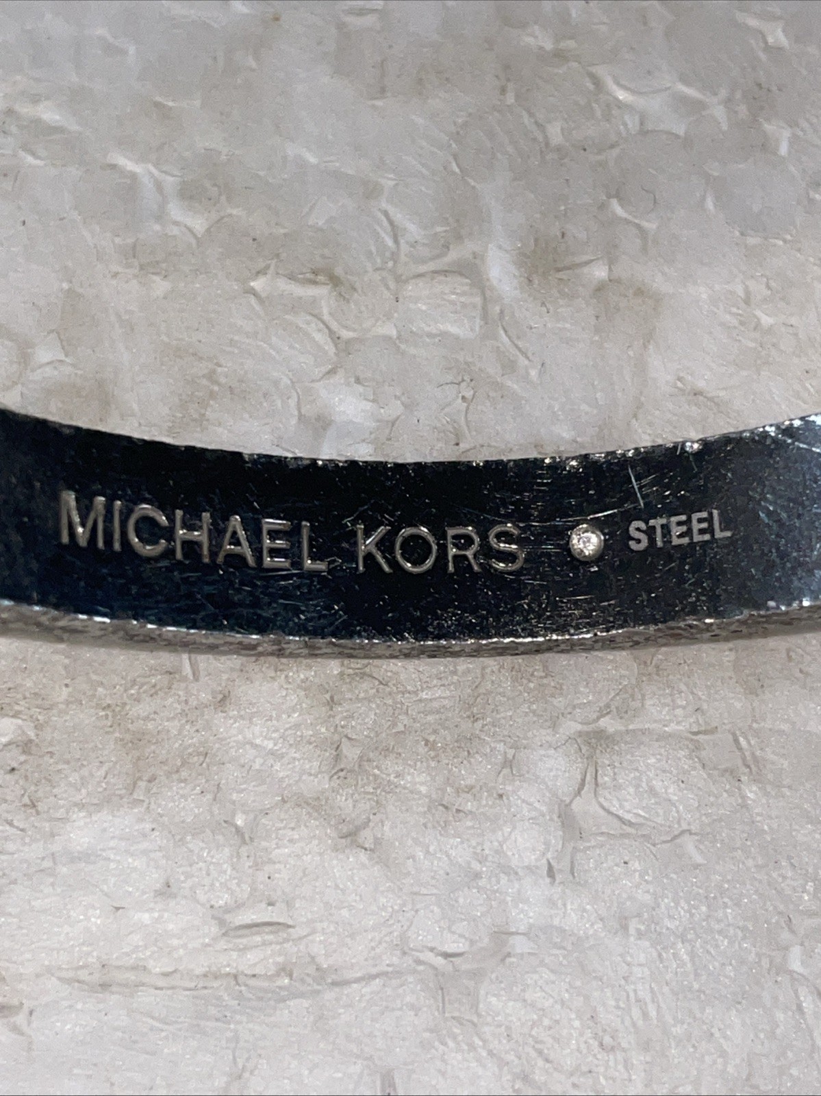 Michael Kors MK Logo Silver COLOR Bangle Bracelet With Crystals