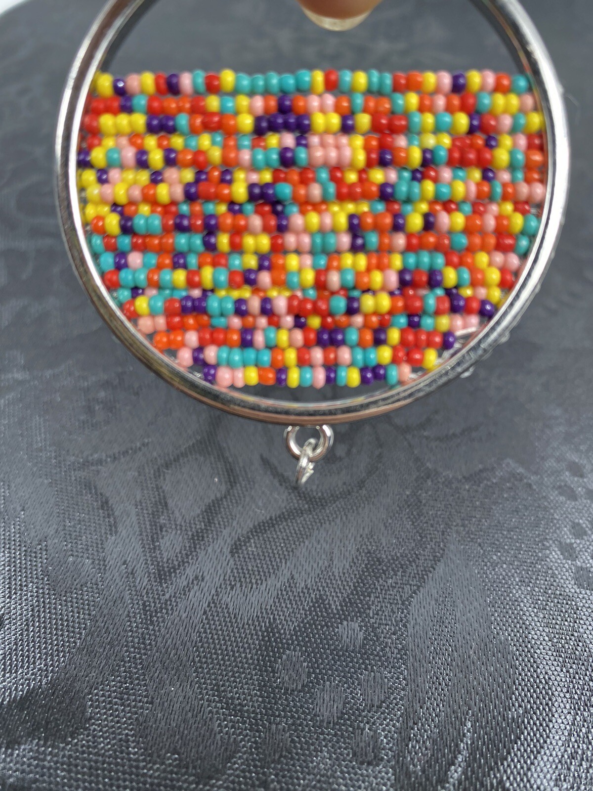 Beaded Circle 2” Pendant Rainbow Boho Hippy