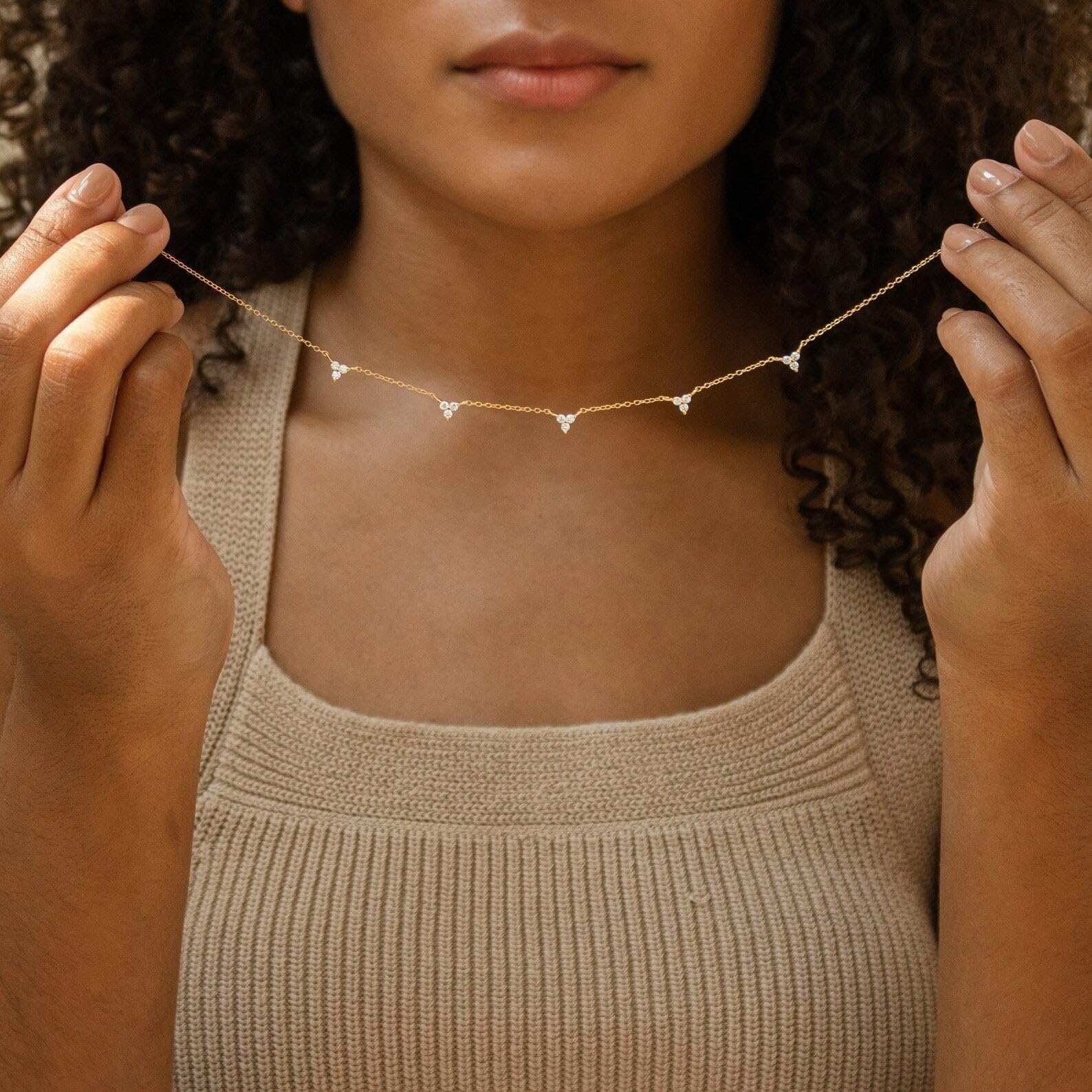 Dainty CZ Station Necklace – Gold & Silver Layering Choker for Women