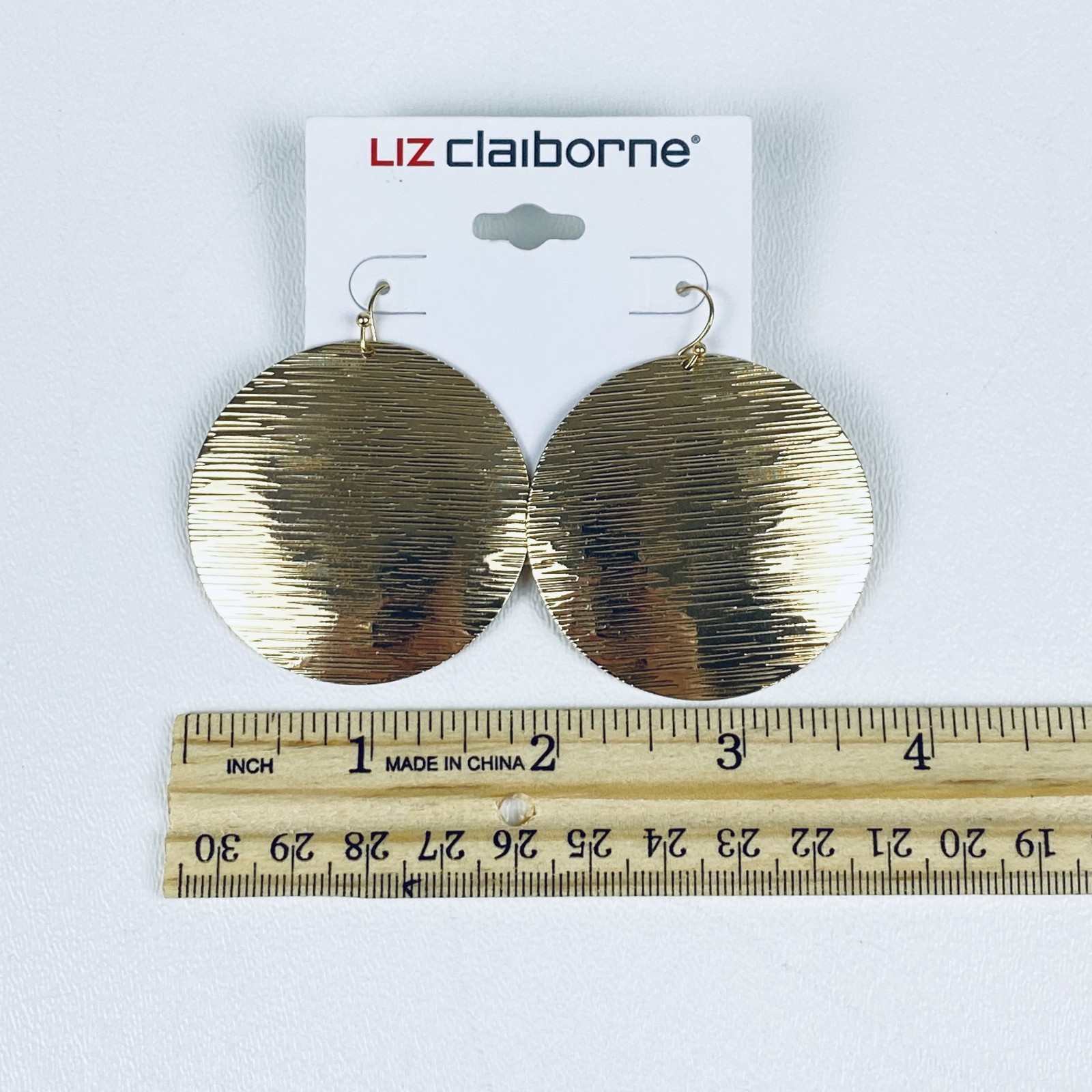 Women’s Liz Claiborne Circular Gold Earrings 1-7/8 inch Diameter NEW