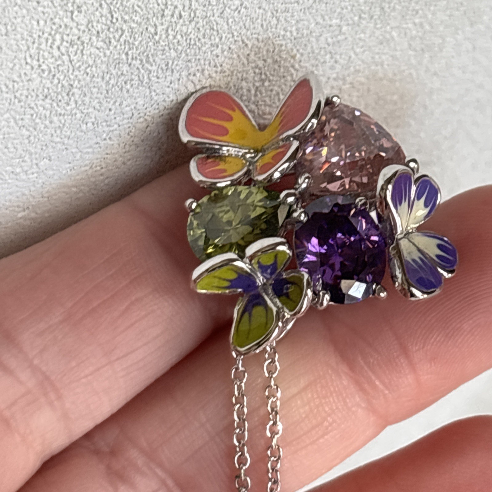 Park Lane Fairytale Pendant 16-18” Silver Tone Purple Pink Green Butterfly & Bns