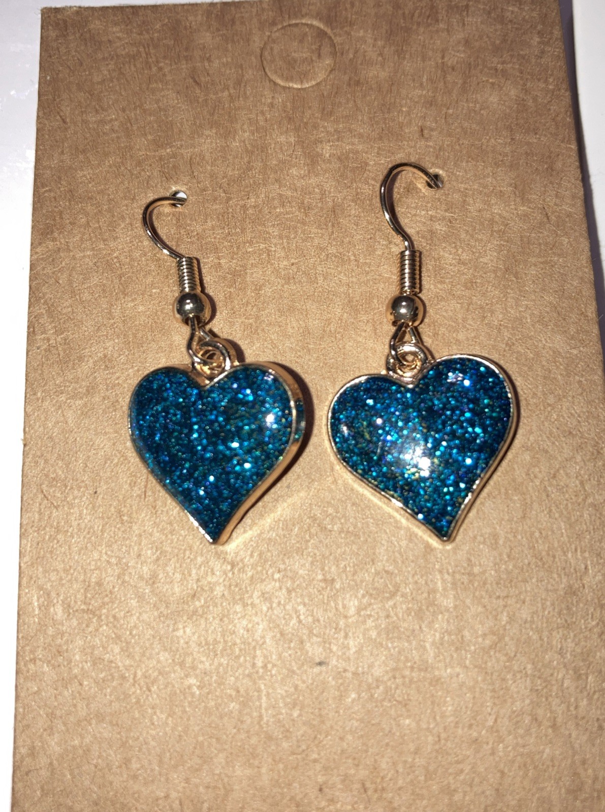 Buyer’s Choice Goldtone Sparkly Hearts Blue Purple Pink Earrings Dangle Pierced