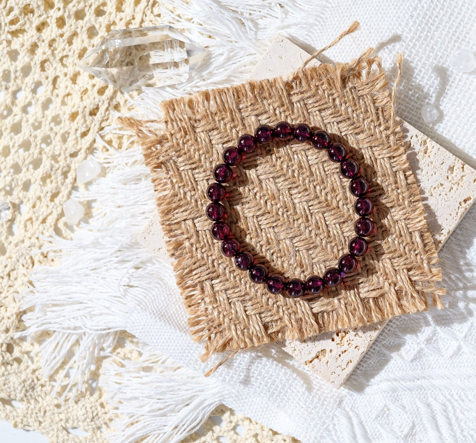 Natural Red Garnet Stone Beaded Bracelet Red Gemstone Healing Stretch Bracelet