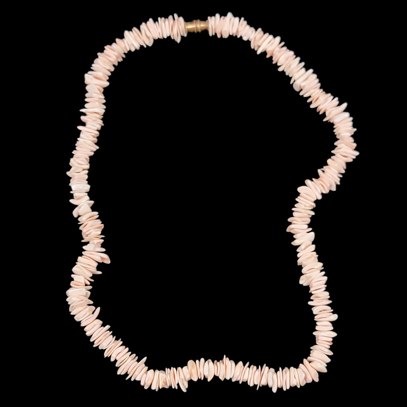VTG 70s Pink Queen Conch Shell Heishi Bead Necklace 17″ Boho Coastal Beachy