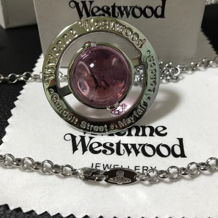 Vivienne Westwood Small Orb Necklace Silver Pink IN BOX Set Chain 80cm Top 4.5cm
