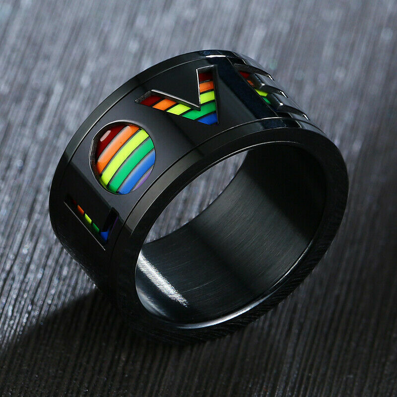 Women Men Gay Pride Ring Lesbian LGBT Pride Rainbow Unisex Love Wedding Band