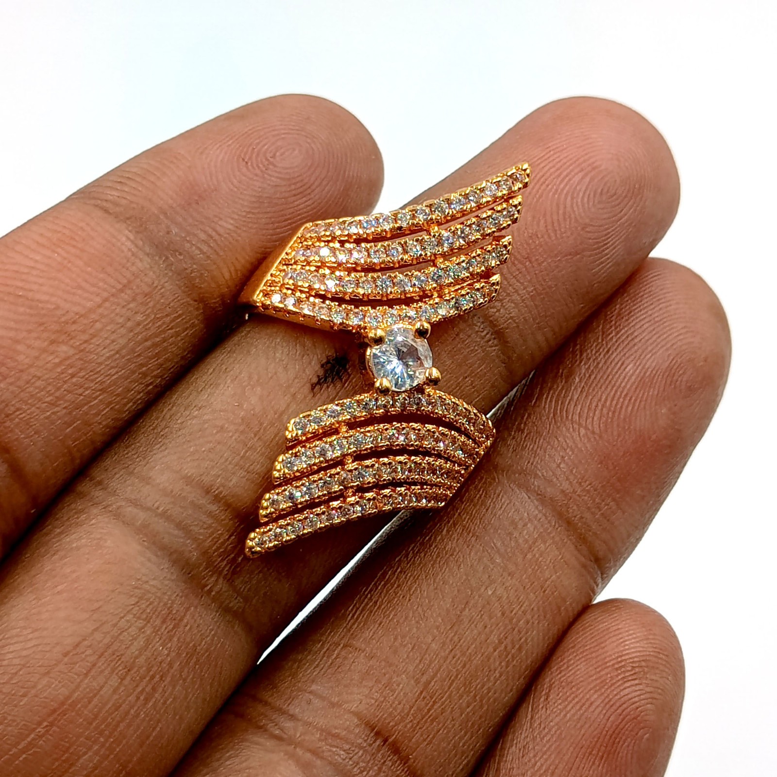 22k Rose Gold Plated Vanki Ring Cubic Zirconia Adjustable South Indian Artisan