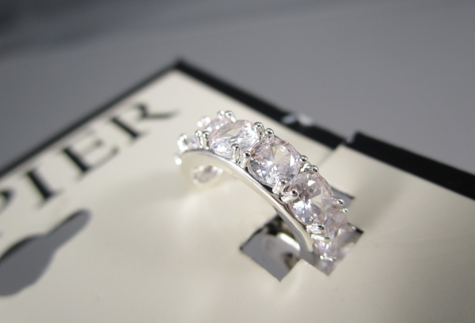 NWT NAPIER 5/8″ Silver Tone Hoop Cubic Zirconia Design Clip on Earrings 172N