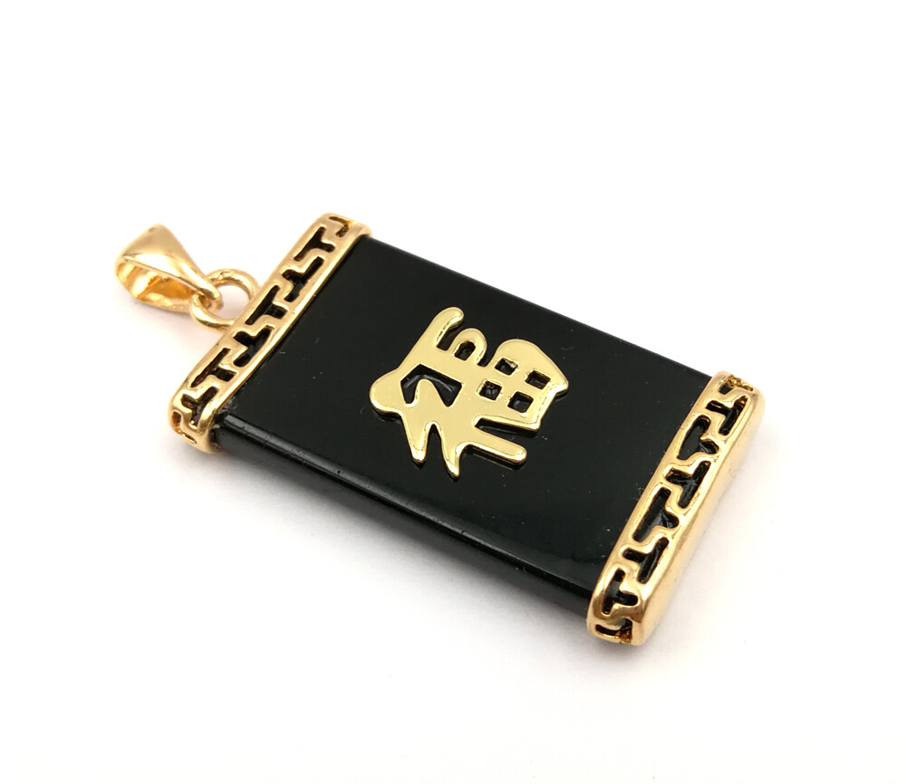 Green Multicolor Genuine Jade Blessing Fortune 18KGP Rectangle Pendant Necklace