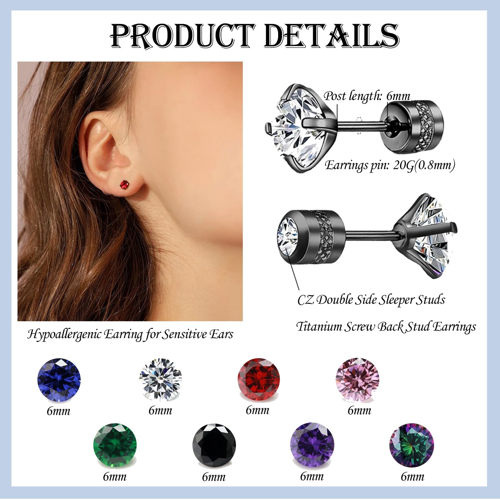 8Pairs Screw Back Stud Earrings Surgical Stainless Steel Stud Earrings for Wo…