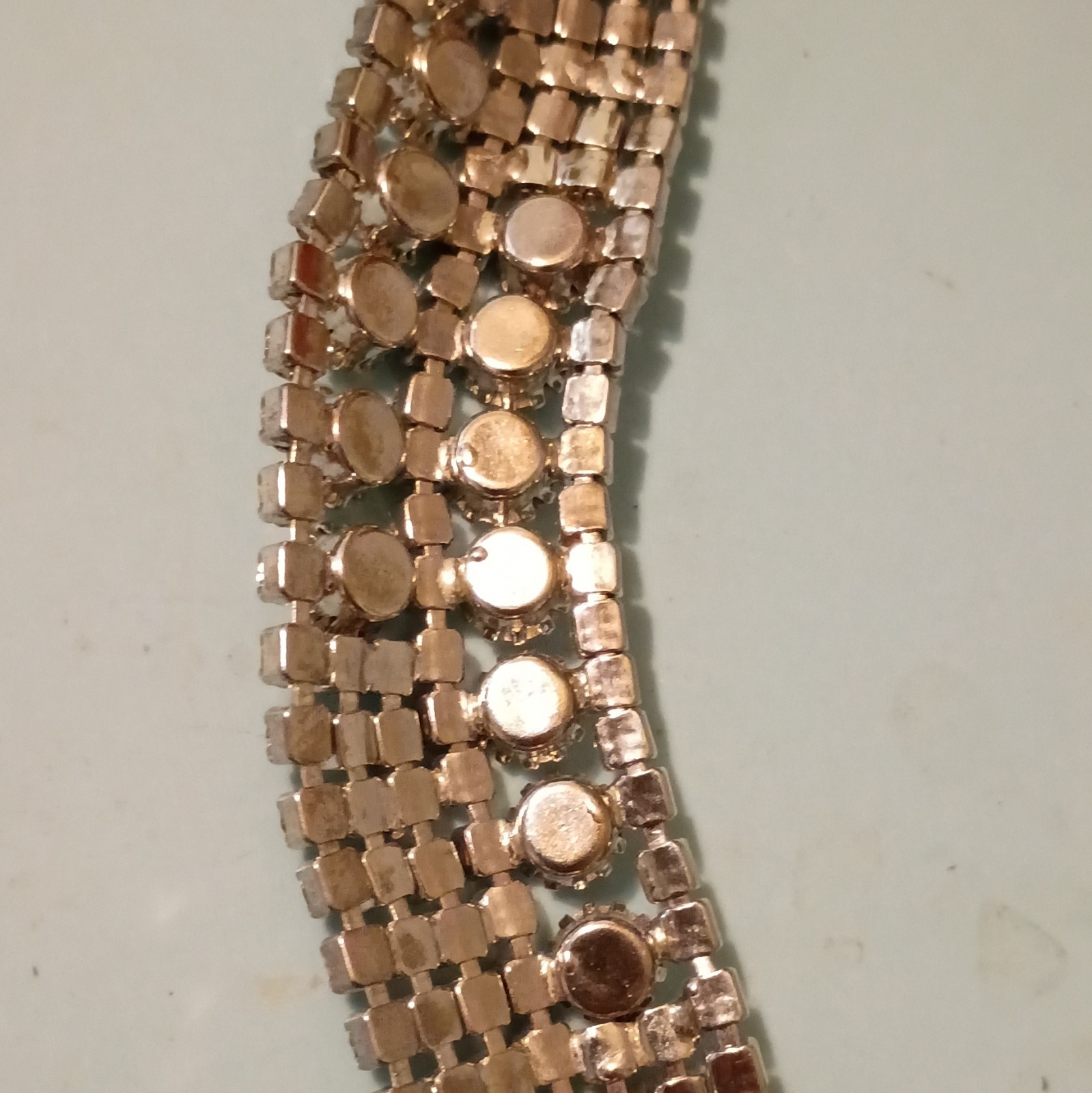Vintage Weiss Signed Clear Rhinestone Wide Bracelet Multi Row Statement Bridal