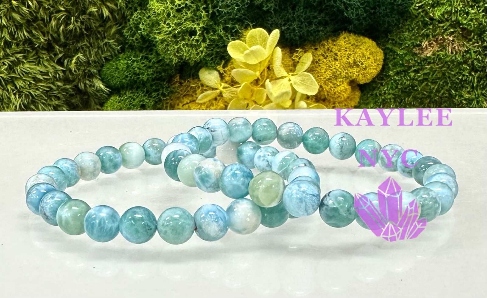 Wholesale Lot 3 Pcs Natural Larimar 6mm 7.5” Stretch Bracelet