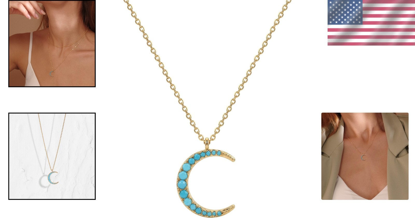 Dainty 18K Gold Layered Necklace with Turquoise – Perfect for Any Occasion