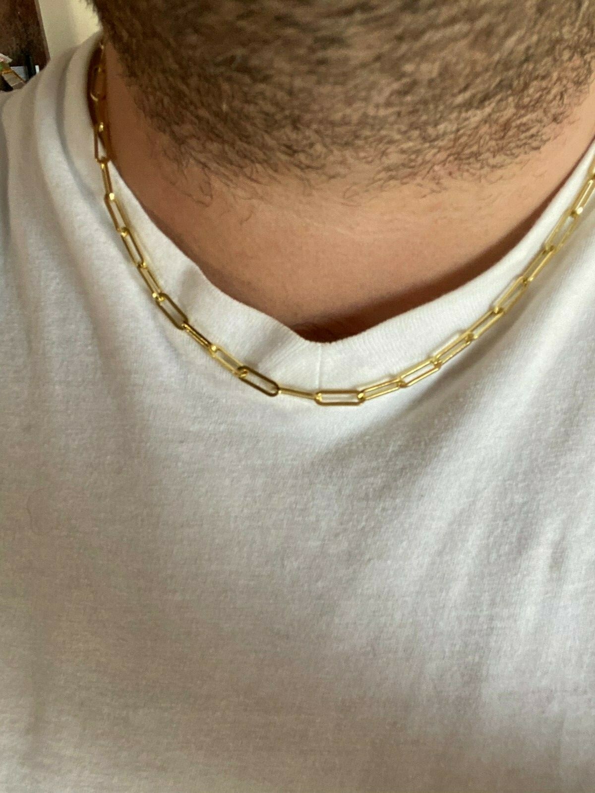 Cadena Paperclip Rolo Plata 925 Sólida Baño Oro 14k Collar Italiano Hombre Mujer