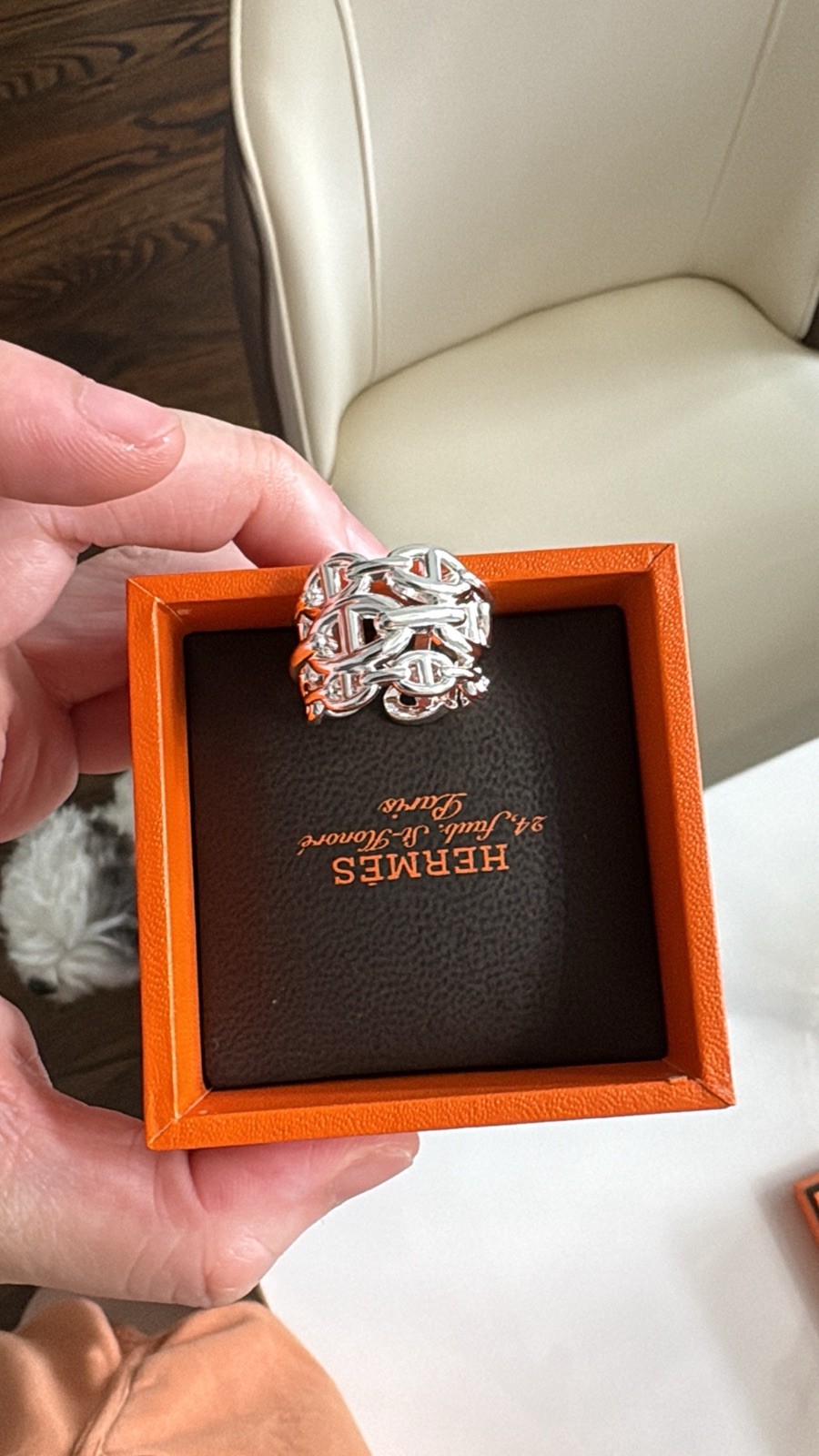 BNIB HERMES Chaine D’Ancre Enchainee Ring Large Model Silver size 59