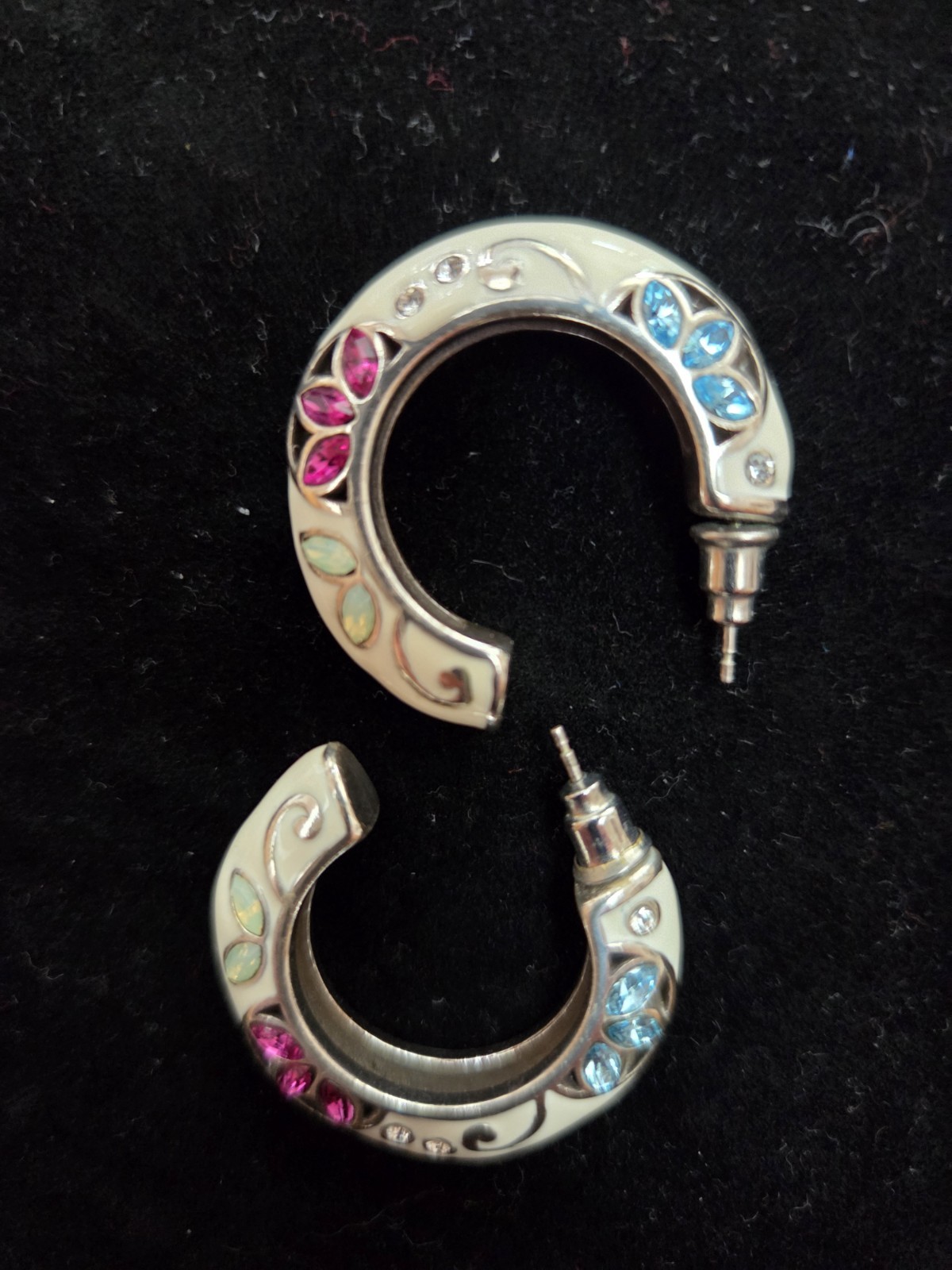 Brighton Floral Giardino Enamel Crescent Hoop Earrings, Multicolor rhinestone