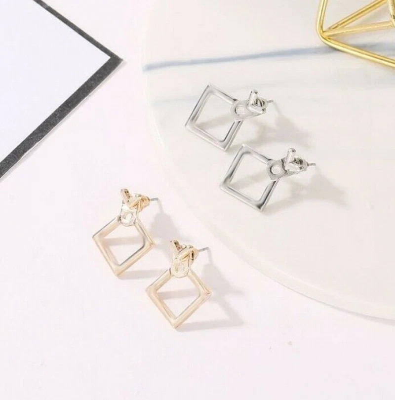 Creative Triangle Square Earrings Women Trendy Simple Minimalist Silver Plated
