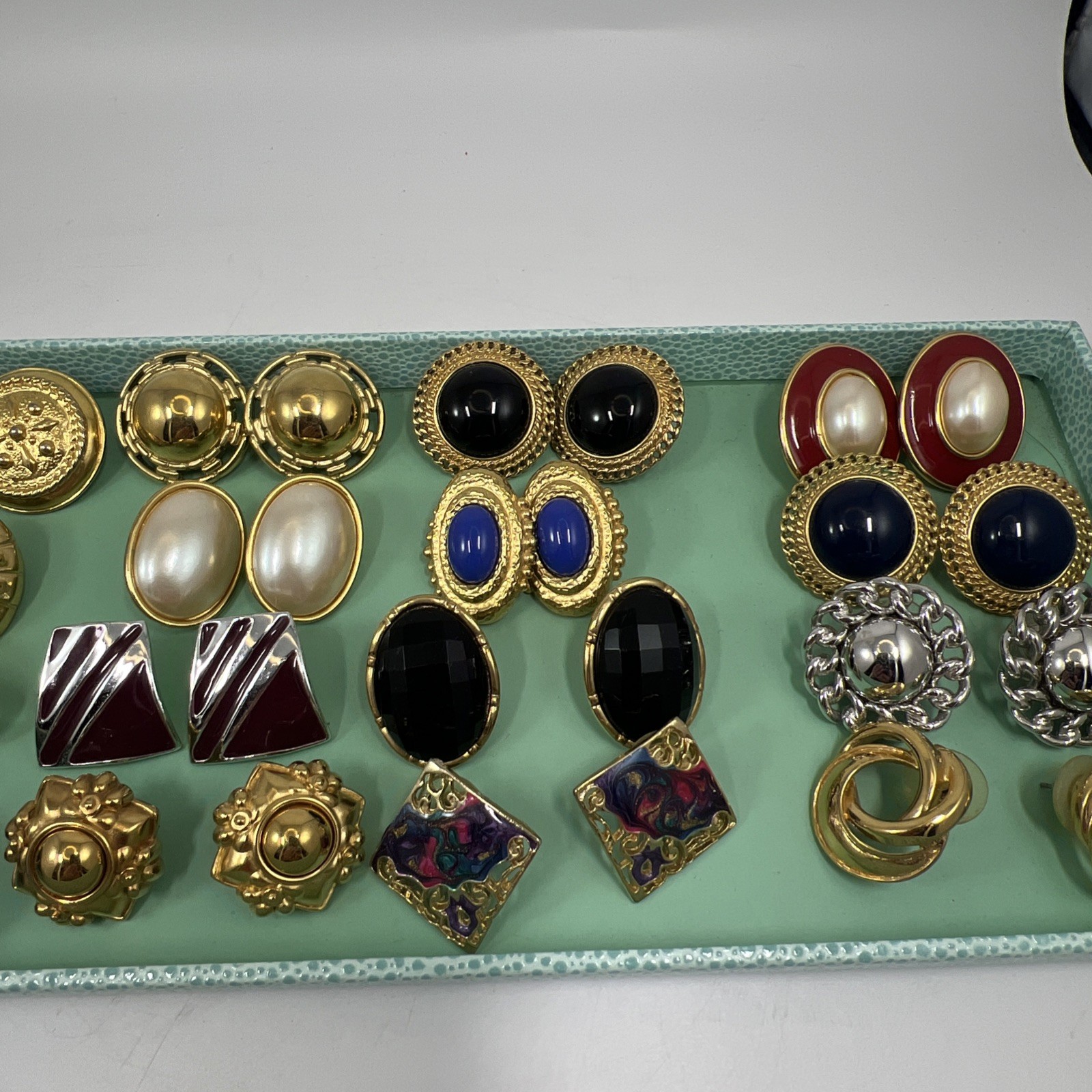 Vintage 20 Pairs Gold Tone Pearl Statement Pierced Earrings Trifari Monet +