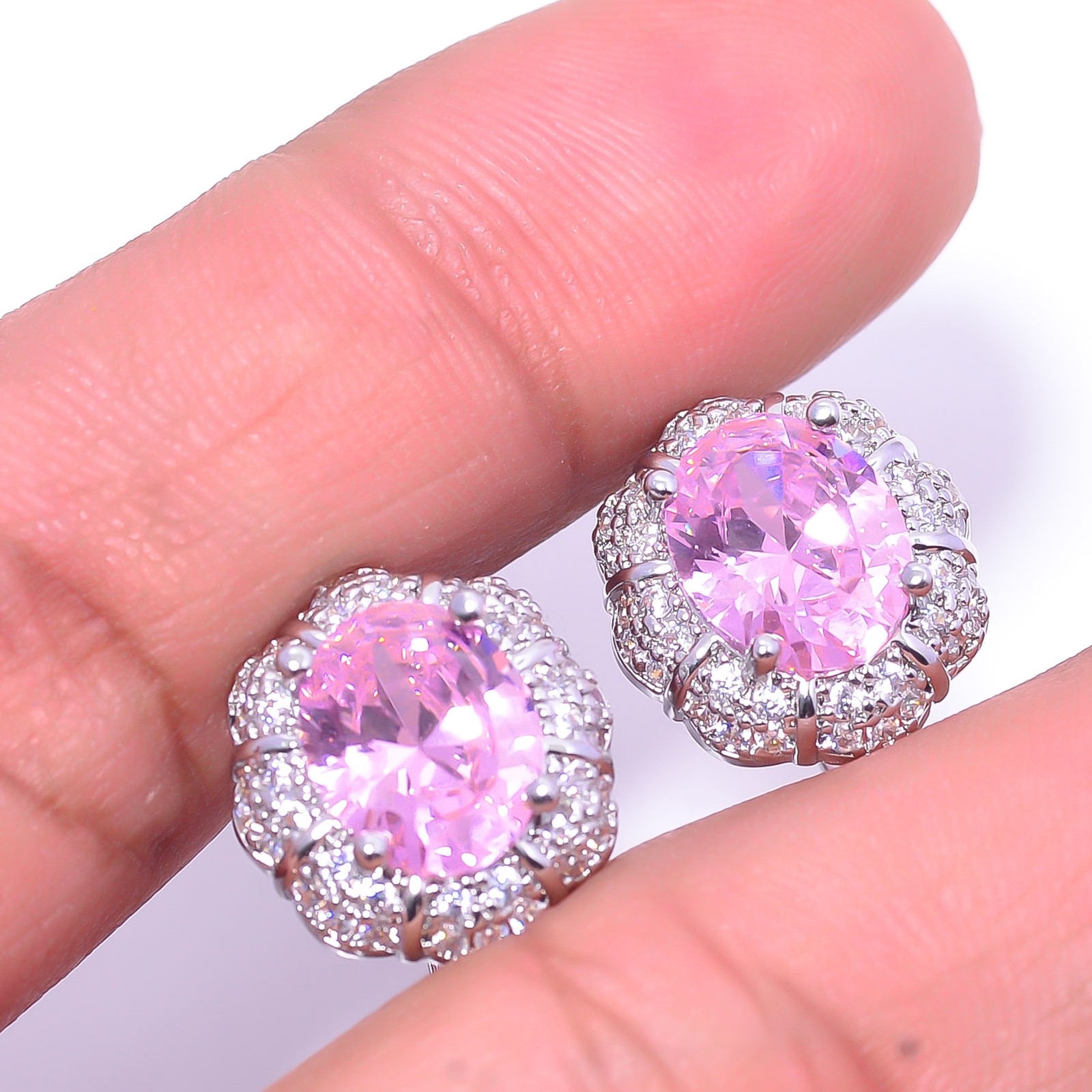 Pink Sapphire – Simulated & Cubic Zirconia 925 Sterling Silver Earring 0.59″ E34