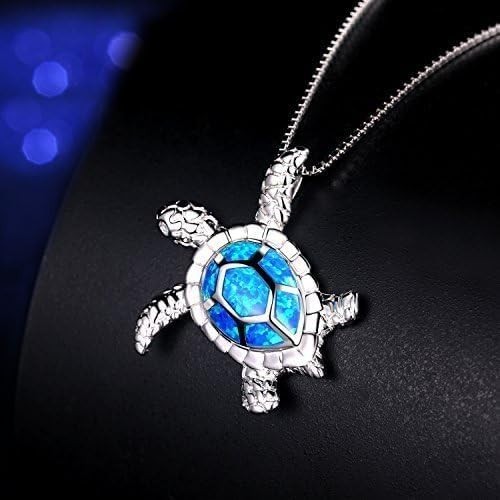 LIBORIA Necklace with Sea Turtle Pendant in 925 Sterling Silver Blue Opal