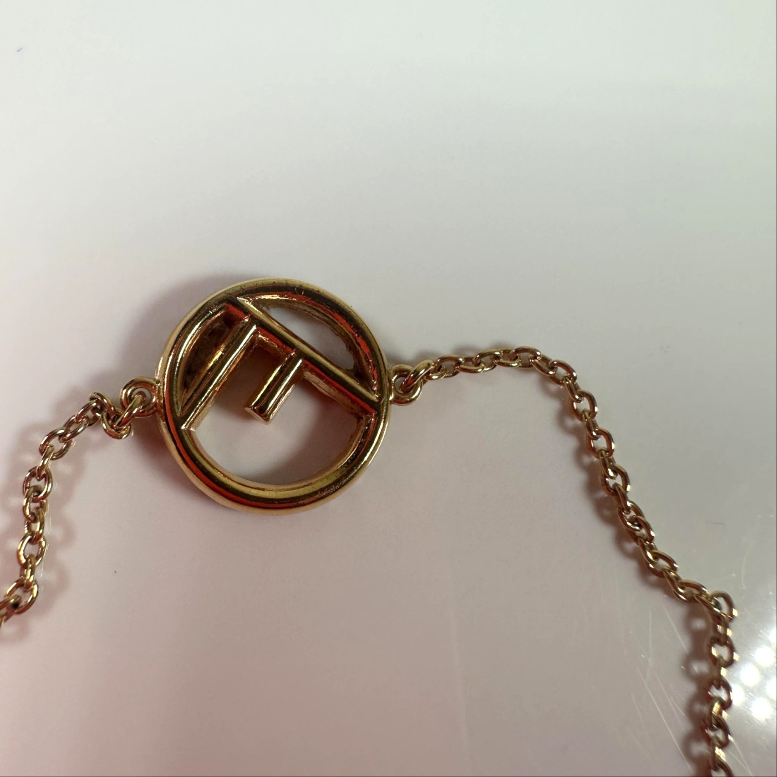 Fendi F Is For Gold Tone Crystal Logo Charm Chain Bracelet Made In Italy