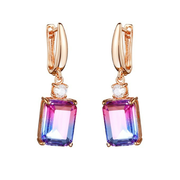 Sparking Square Cut Green Color Tourmaline Rose Gold Plated Hook Dangle Earrings