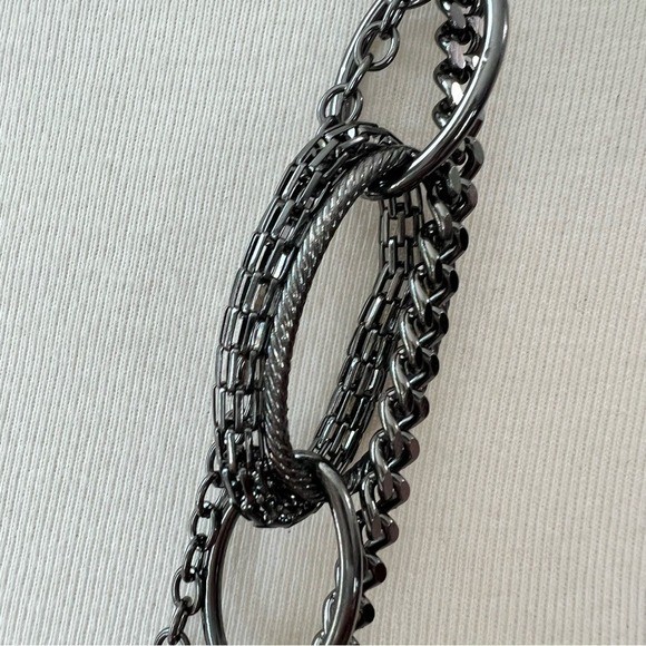 Long Layered Gunmetal Chain Necklace with Knot Details Fashion Jewelry