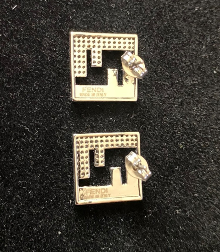 Beautiful Women’s Fendi FF Square Stud Earrings – Silver Tone