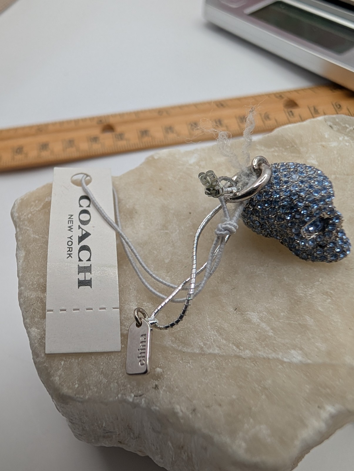 COACH NWT Blue Pave Crystal Skull Charm Silver Tone Sparkly RARE READ