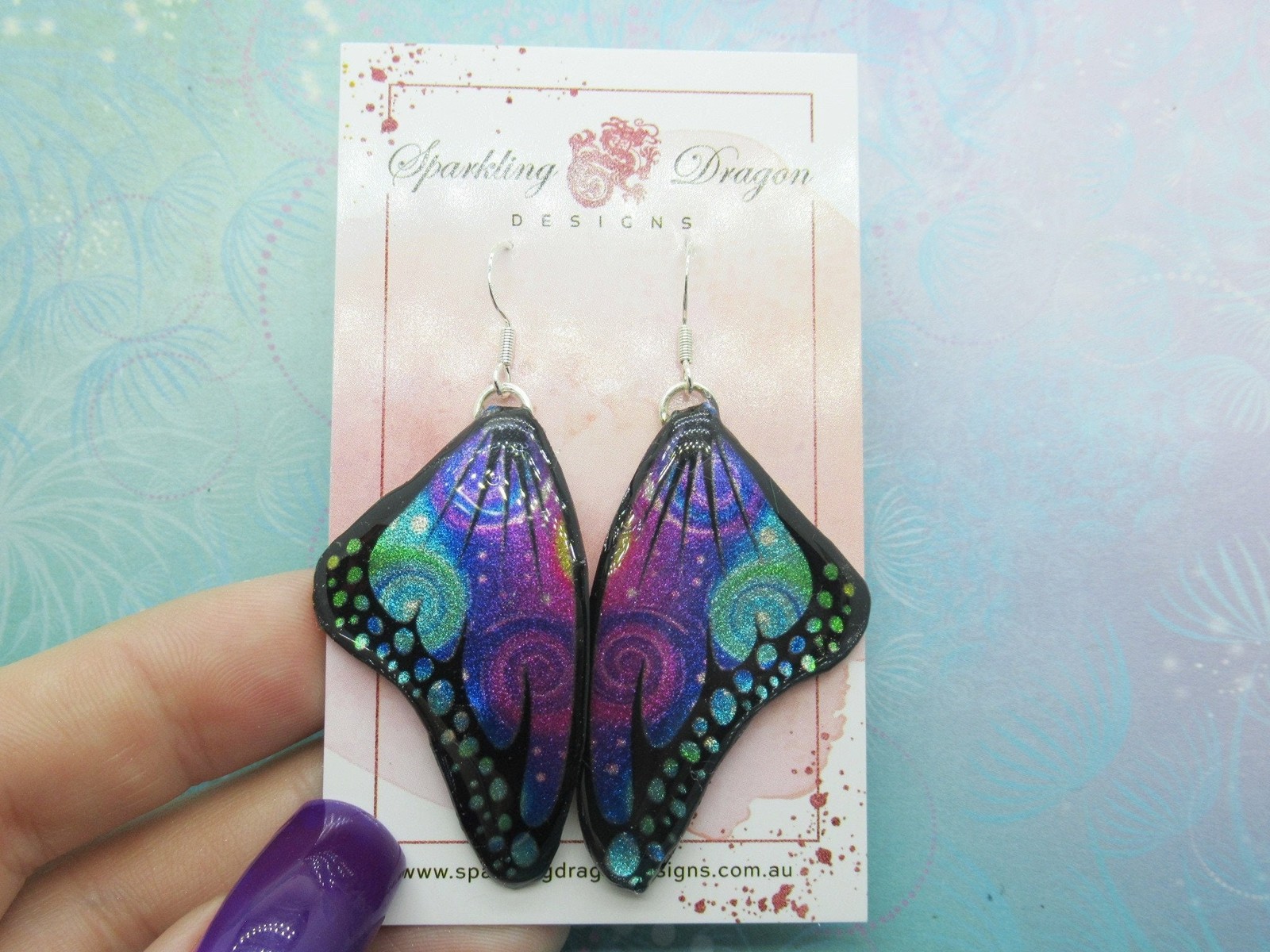 Butterfly Earrings Swirling Pink, Purple & Blue – Fairy Jewellery Fun Gift for
