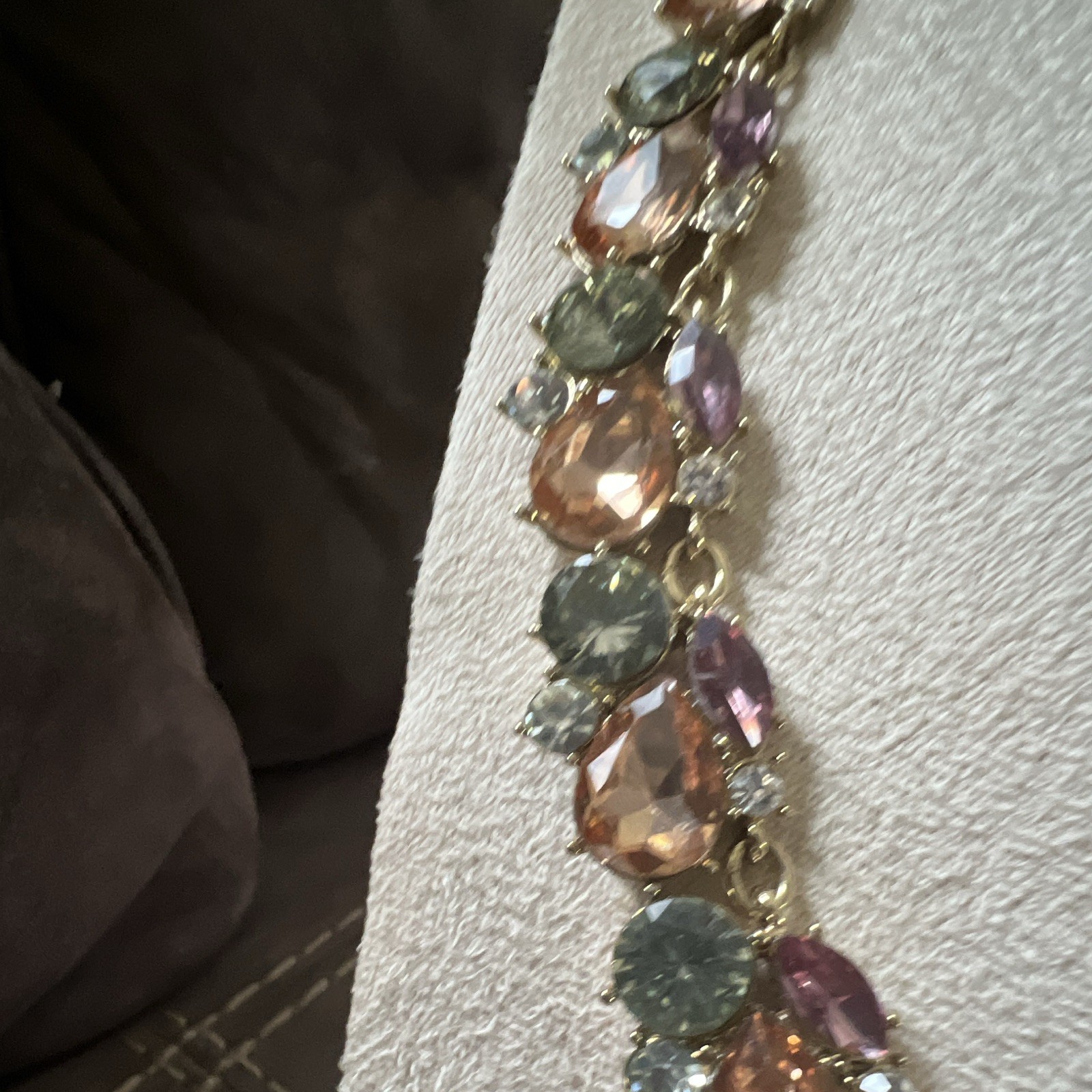 Charter Club Gold Tone Multicolor Pastel Crystal Cluster Statement Necklace 16”