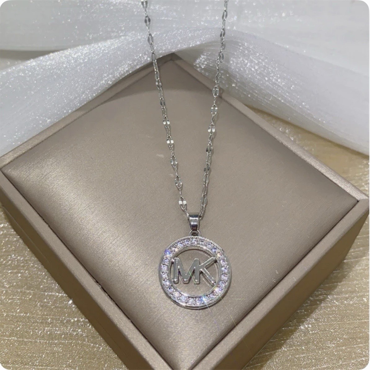 Minimalist Hollow Letter Pendant Necklace in Titanium Steel with Rhinestone