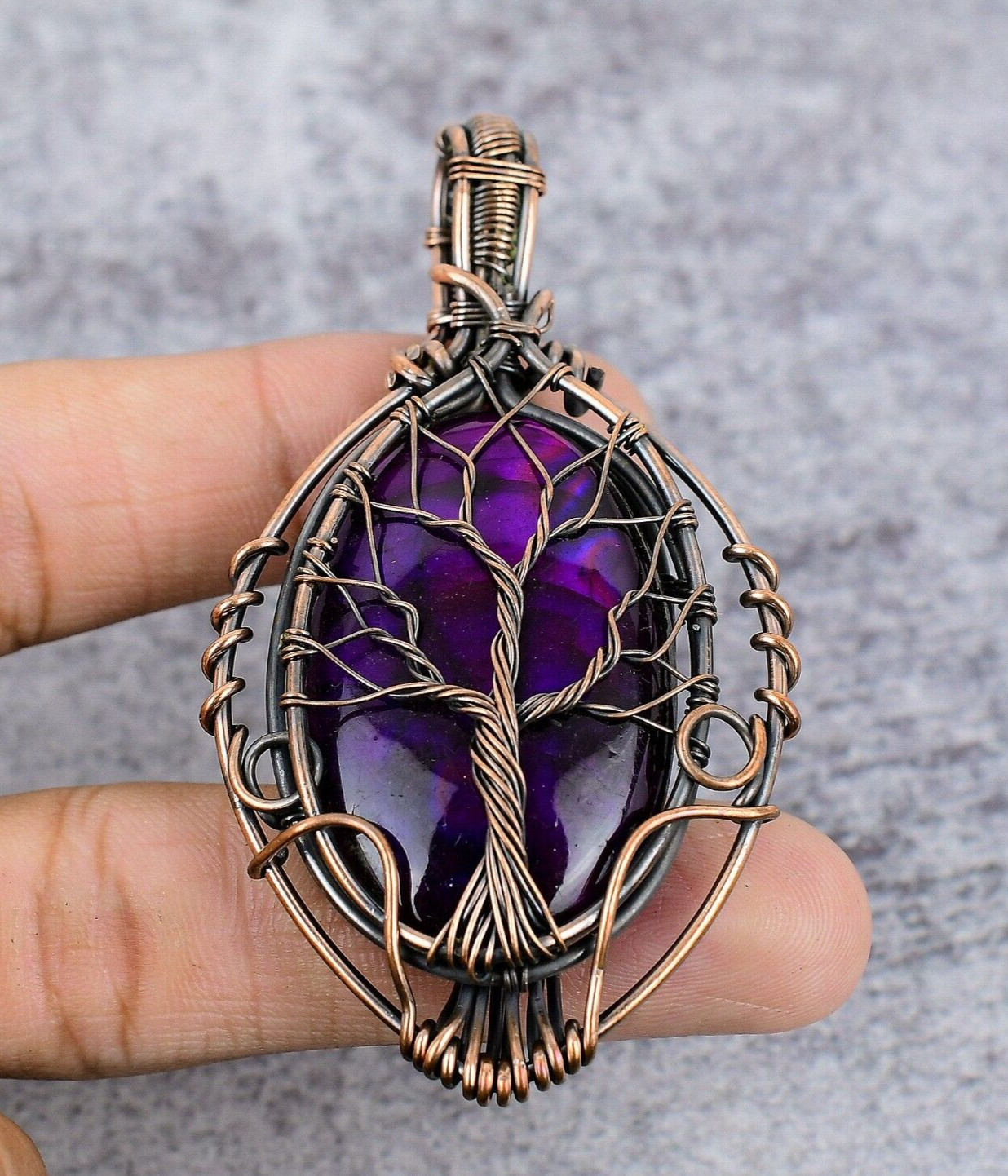 Tree Of Life Multi Fire Labradorite Gemstone Copper Wire Wrap Pendant For Gift