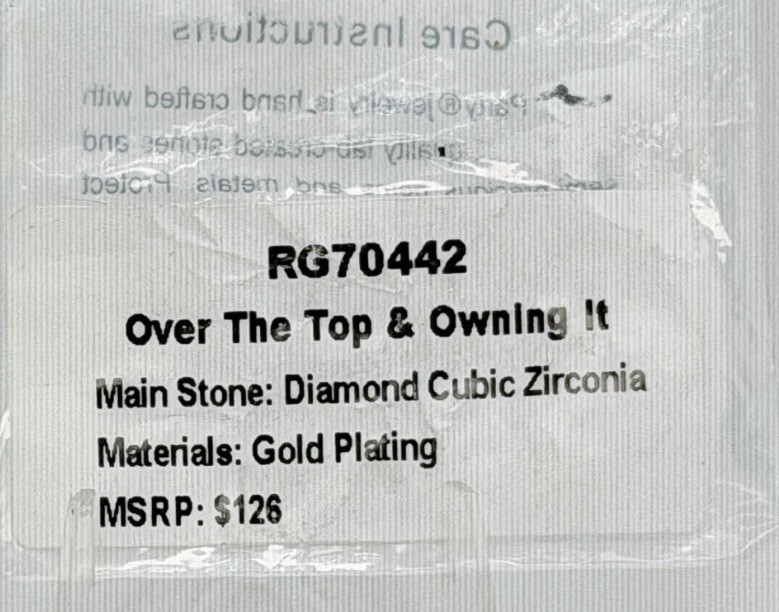 Bomb Party Sz9 Over The Top & Owning It” Clear CZ on Yellow Gold RG70442 VERMEIL