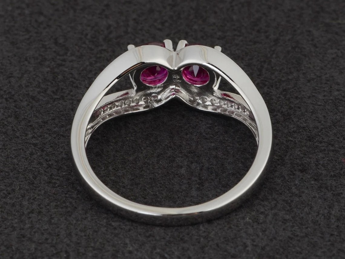 2CT Pink Round Ruby Lab Created 925 Silver Plated Statement Ring Duty Free