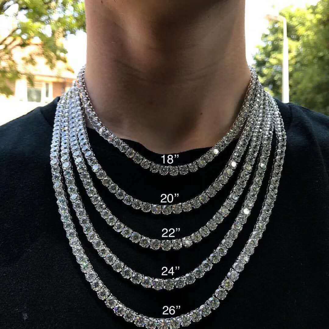 Hip Hop Tennis Chain Necklace 18K Real Gold Plated Full 5A Zircon Spring Clasp