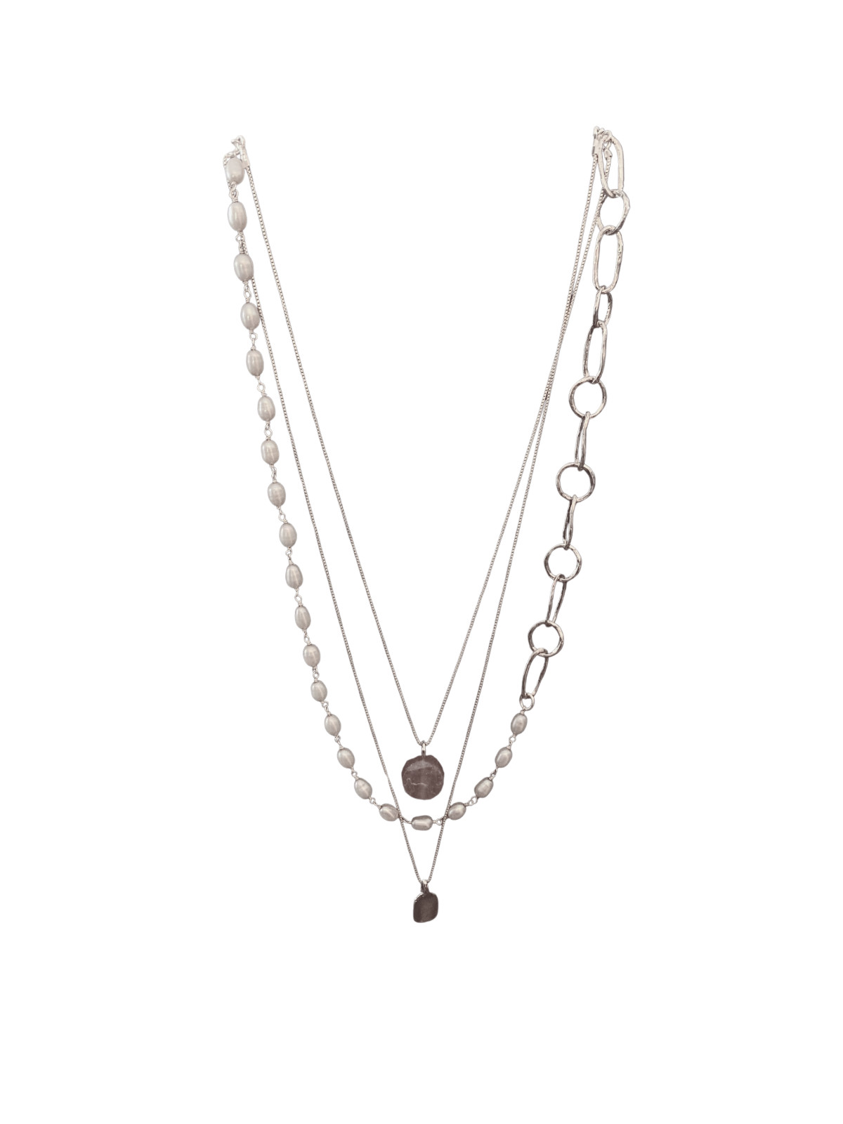 Silpada Prima Donna Sterling Silver Necklace Multi Strand Pearl Rose Quartz 16”+